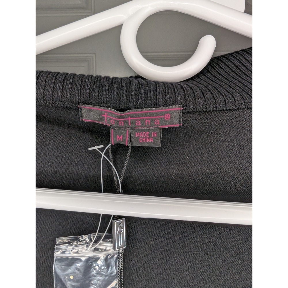 Fontana Cardigan Sweater Women's Size Medium Black Rhinestone Studded Zip Up NEW - Picture 5 of 8